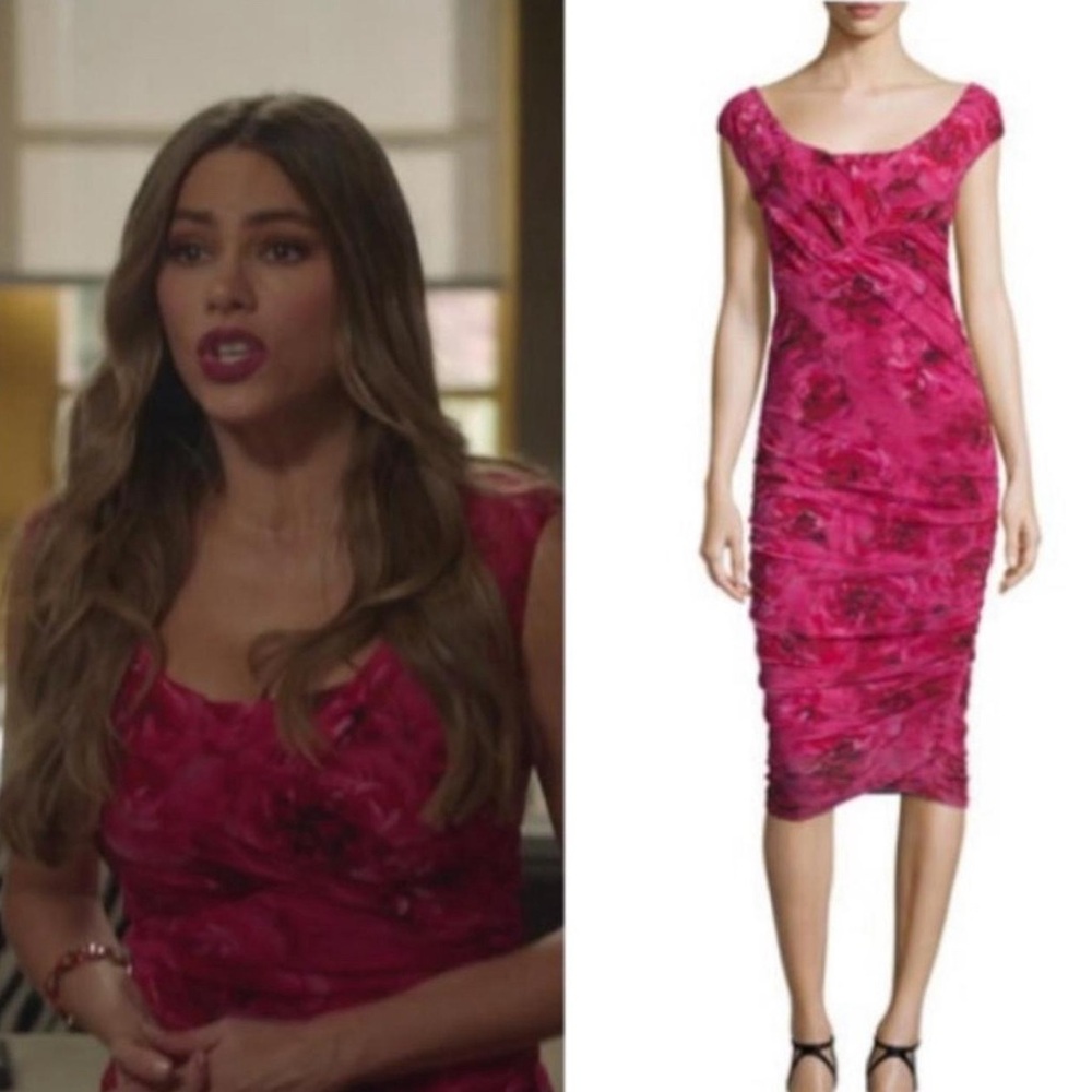 Fuzzi VTG Jean Paul Gaultier Mesh Bodycon Rose Floral Pink Midi Dress Sz M